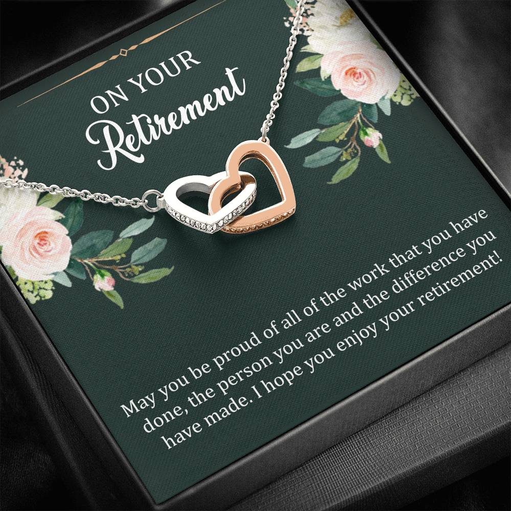 Retirement Gifts, Be Proud, Happy Retirement Interlocking Heart Necklace For Women, Retirement Party Favor From Friends Coworkers