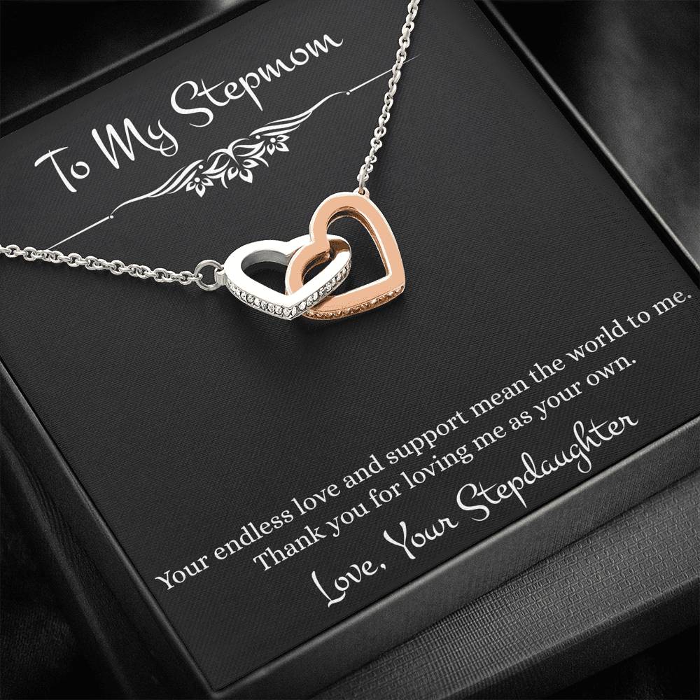To My Stepmom Gifts, Your Endless Love And Support, Interlocking Heart Necklace For Women, Birthday Mothers Day Present From Stepdaughter