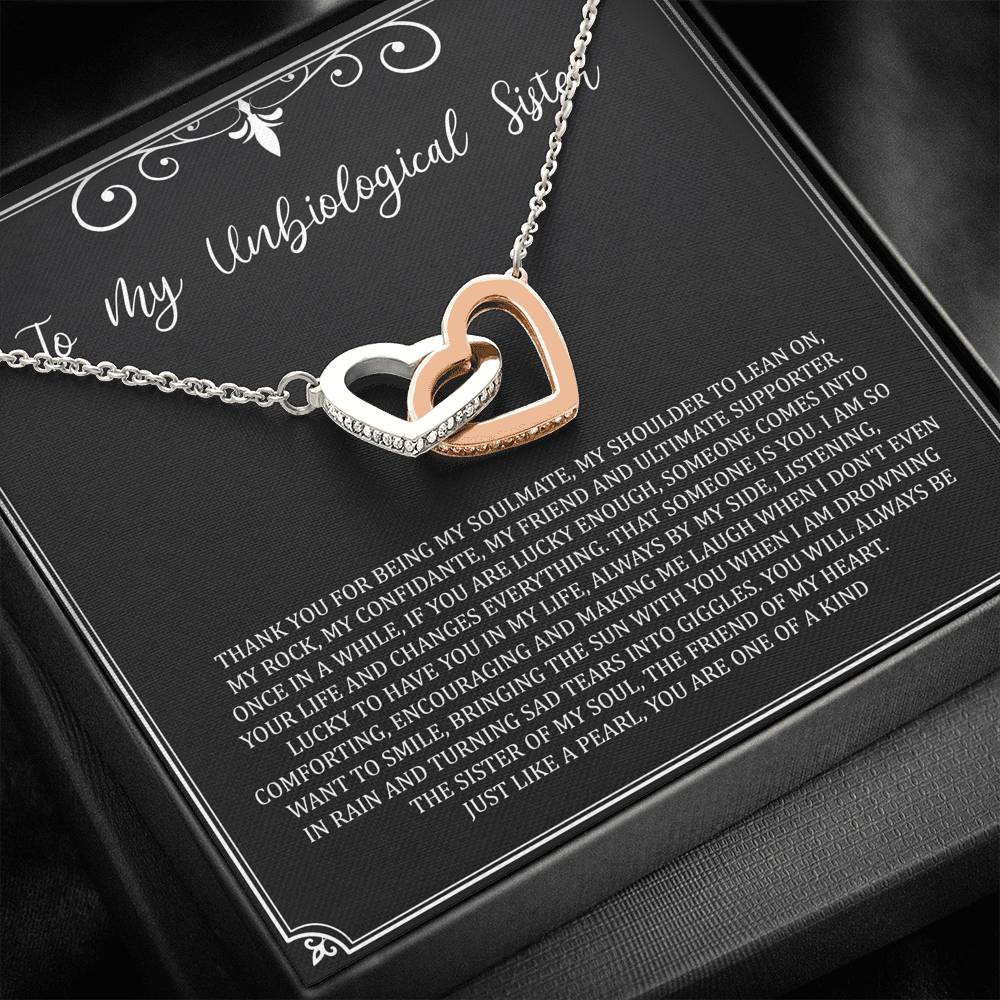 To My Unbiological Sister Gifts, My Soulmate, Interlocking Heart Necklace For Women, Birthday Present Idea From Sister-in-law
