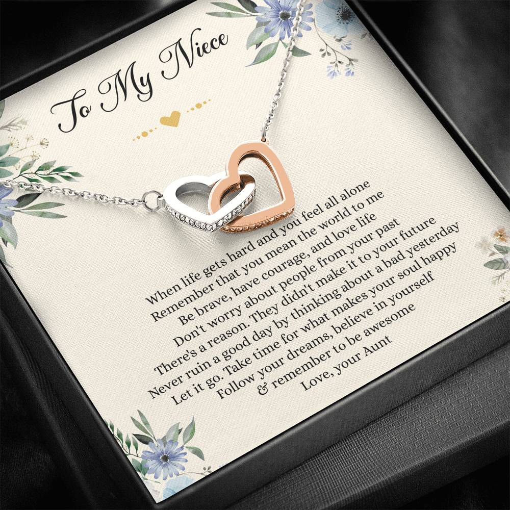 To My Niece Gifts, When Life Gets Hard And You Feel All Alone, Interlocking Heart Necklace For Women, Niece Birthday Present From Aunt