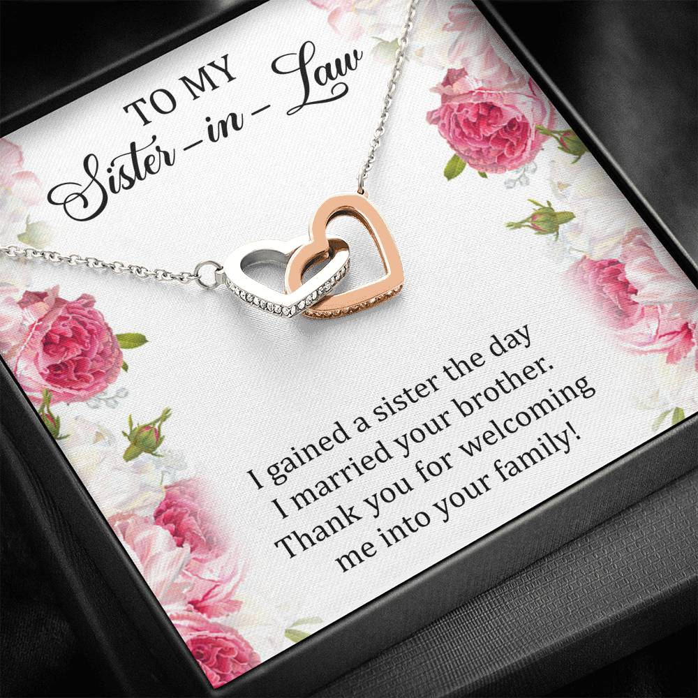 To My Sister-in-law Gifts, I Gained A Sister, Interlocking Heart Necklace For Women, Birthday Present Idea From Sister