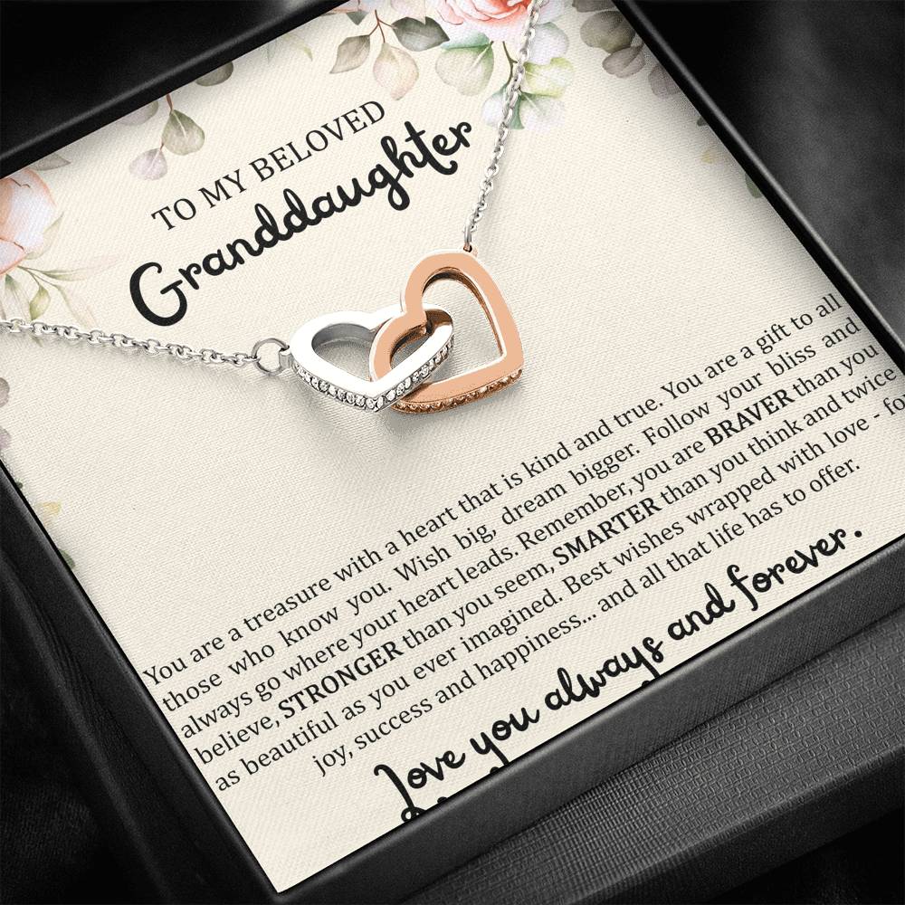To My Granddaughter Gifts, You Are A Treasure With A Heart, Interlocking Heart Necklace For Women, Birthday Present Idea From Grandma