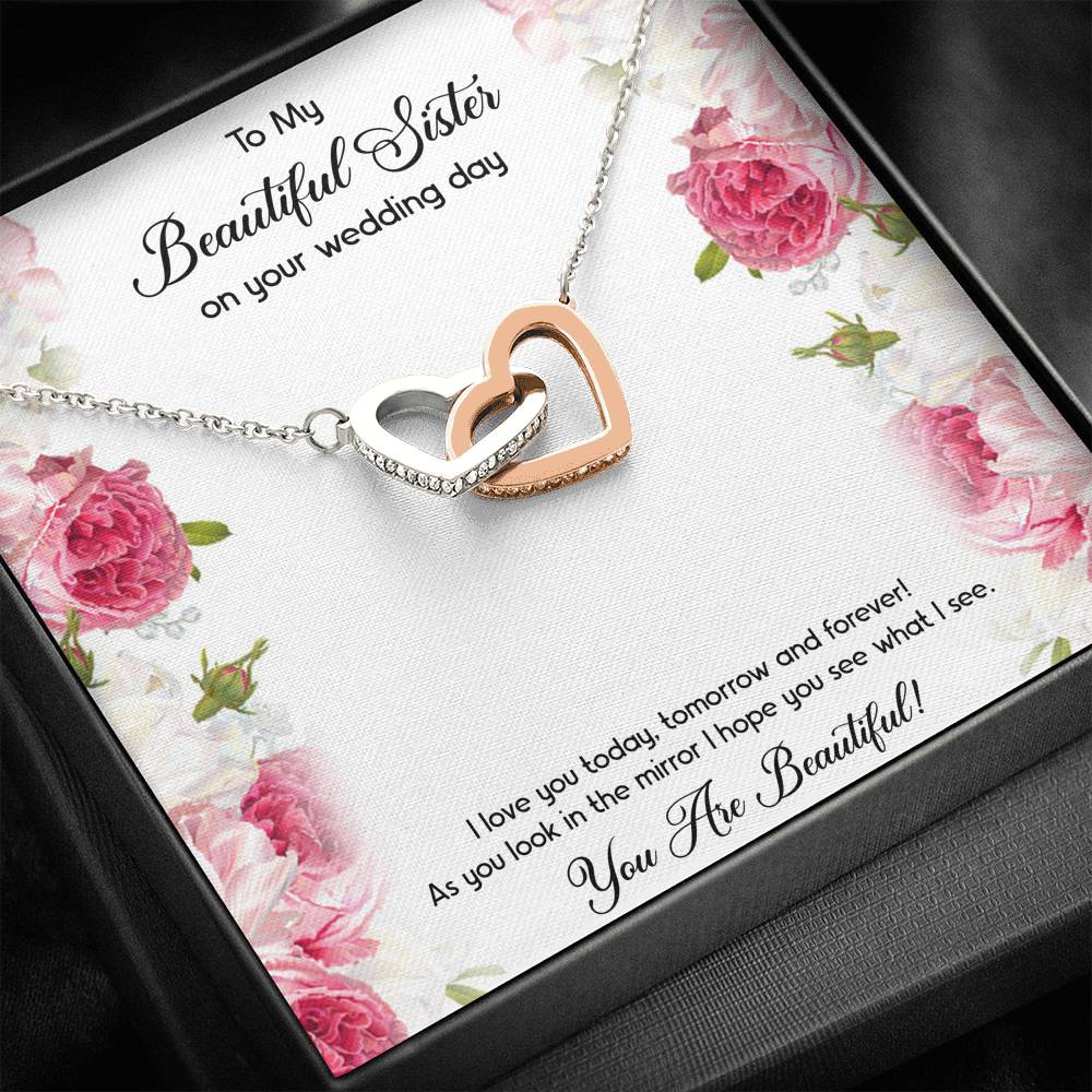 Bride Gifts, You Are Beautiful, Interlocking Heart Necklace For Women, Wedding Day Thank You Ideas From Sister