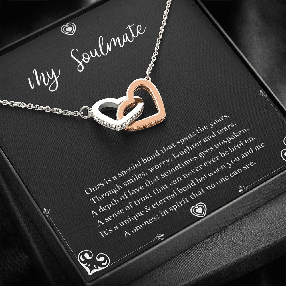 To My Soulmate, Our Special Bond Spans The Years, Interlocking Heart Necklace For Girlfriend, Anniversary Birthday Valentines Day Gifts From Boyfriend