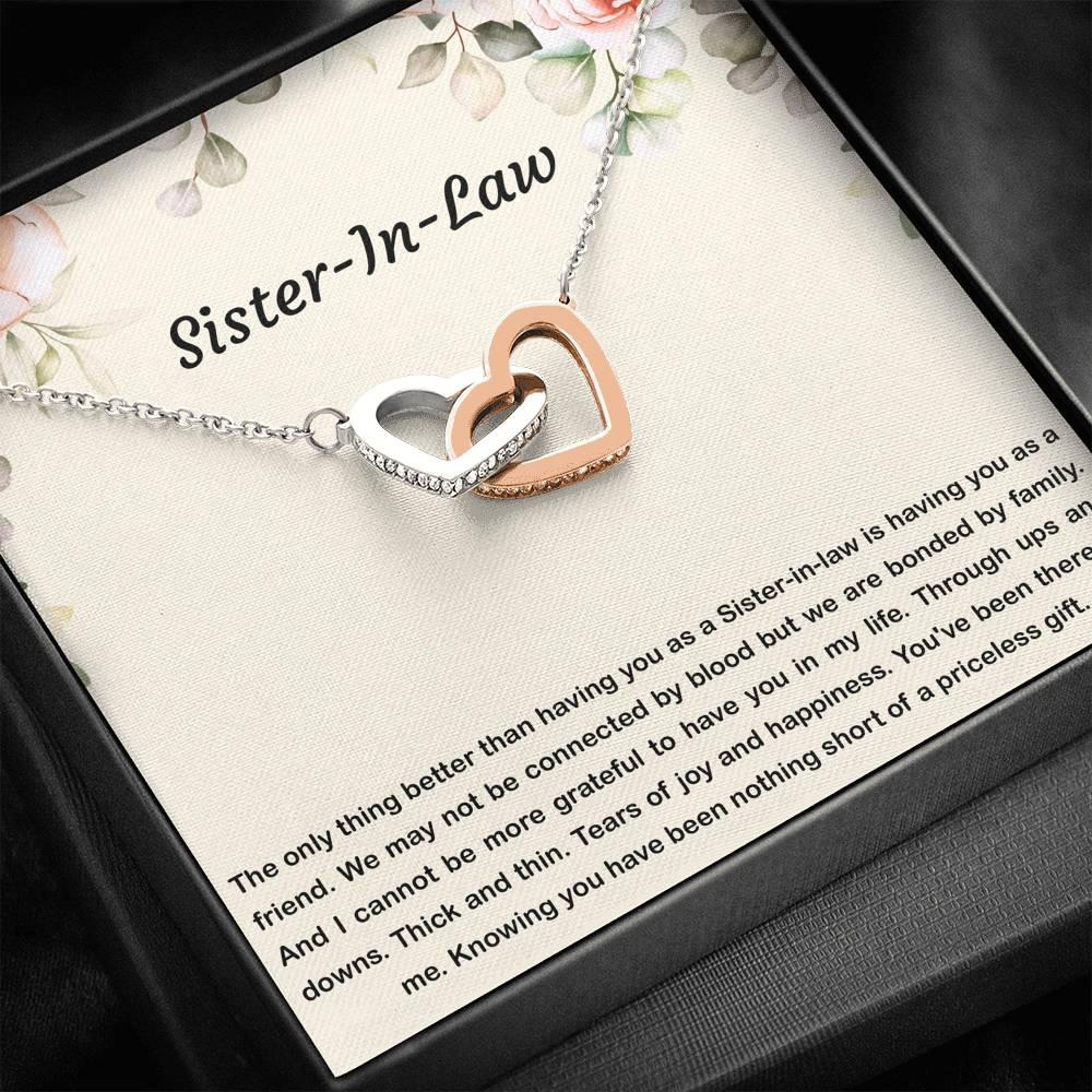 To My Sister-in-law Gifts, Bonded By Family, Interlocking Heart Necklace For Women, Birthday Present Idea From Sister