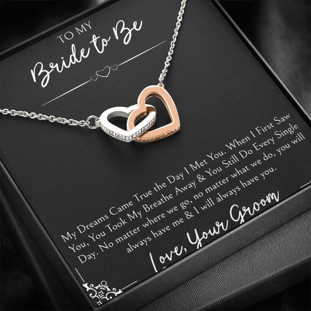 To My Bride  Gifts, My Dreams Came True, Interlocking Heart Necklace For Women, Wedding Day Thank You Ideas From Groom