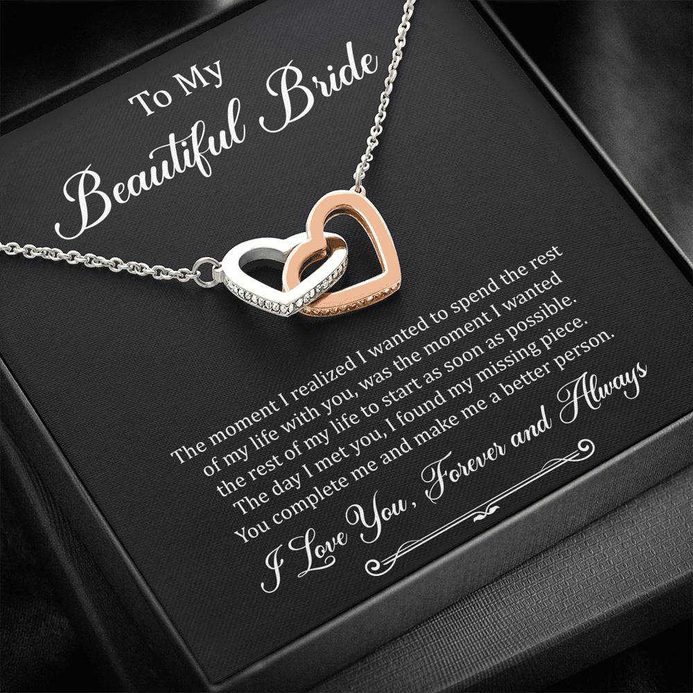 To My Bride Gifts, You Make Me A Better Person, Interlocking Heart Necklace For Women, Wedding Day Thank You Ideas From Groom