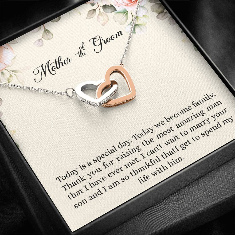 Mom of the Groom Gifts, I Can't Wait To Marry Your Son, Interlocking Heart Necklace For Women, Wedding Day Thank You Ideas From Bride