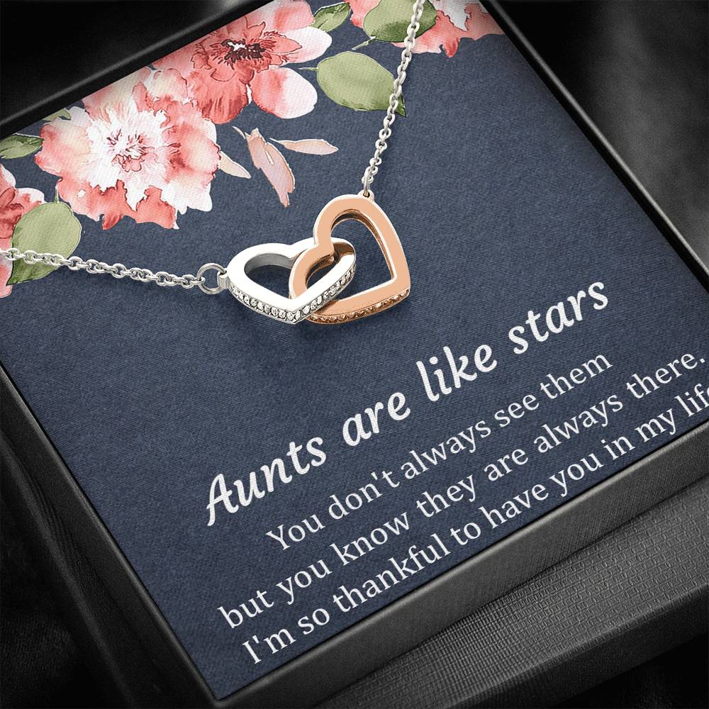 To My Aunt Gifts, Aunts Are Like Stars, Interlocking Heart Necklace For Women, Aunt Birthday Present From Niece Nephew