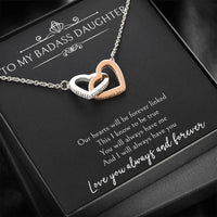 Load image into Gallery viewer, To My Badass Daughter Gifts, Our Hearts Will Be Forever Linked, Interlocking Heart Necklace For Women, Birthday Present Ideas From Mom Dad
