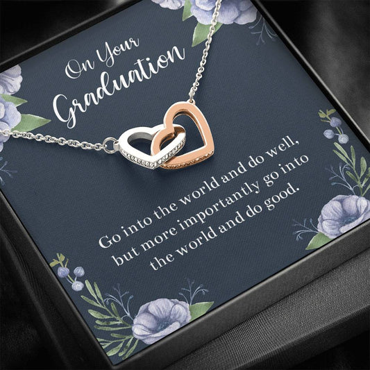 Graduation Gifts, Go Into The World, Interlocking Heart Necklace For Women, College Preschool High School Graduation Present