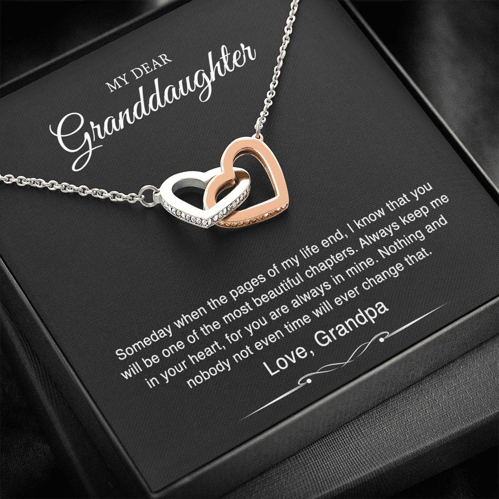 To My Granddaughter Gifts From Grandpa, Someday When The Pages Of My Life End, Interlocking Heart Necklace For Women, Birthday Present Idea From Grandfather