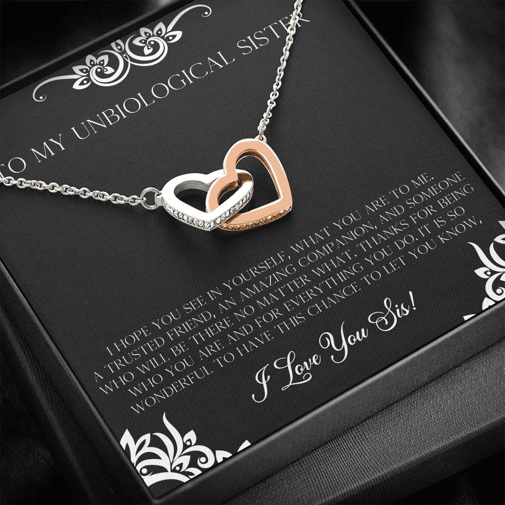 To My Unbiological Sister Gifts, I Hope You See in Yourself, Interlocking Heart Necklace For Women, Birthday Present Idea From Sister-in-law