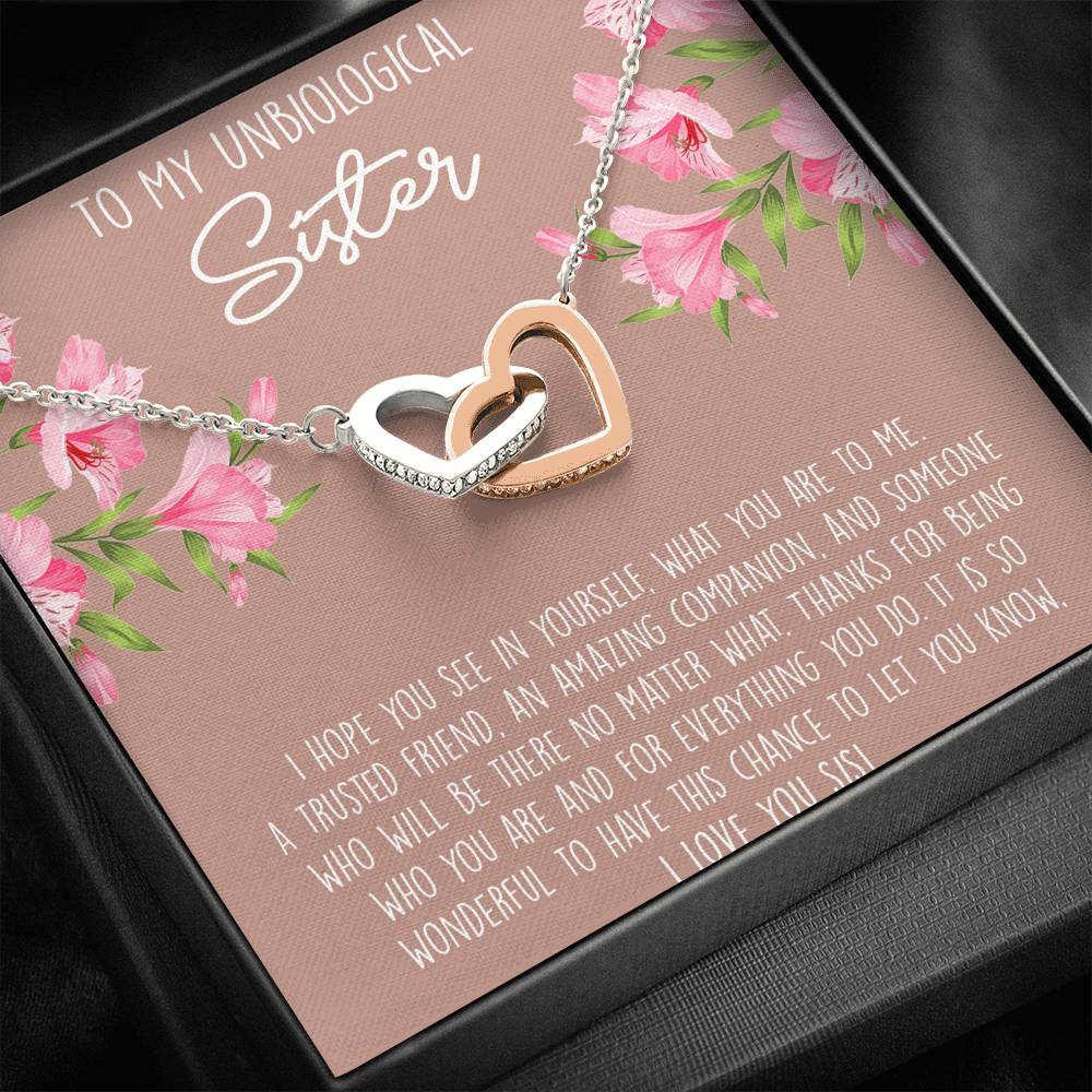 To My Best Friend Gifts, To My Unbiological Sister, Interlocking Heart Necklace For Women, Birthday Present Idea From Bestie