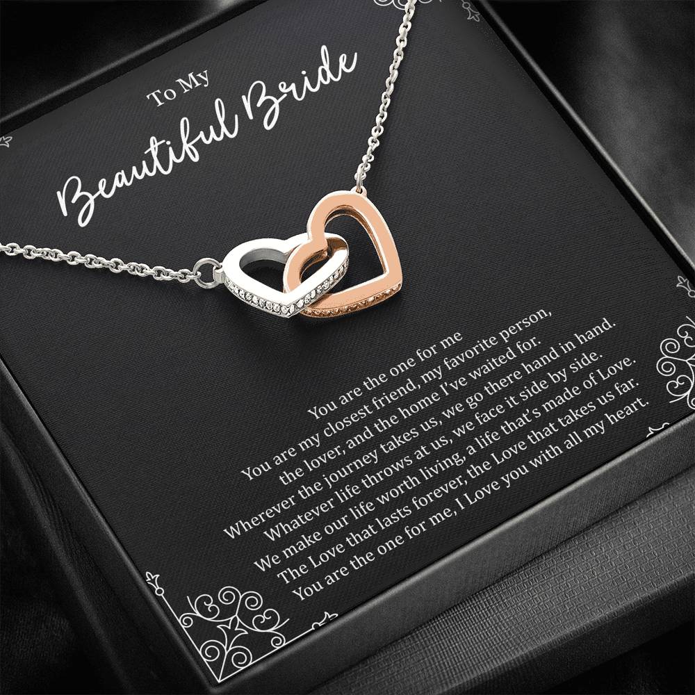 To My Bride Gifts, You Are The One For  Me, Interlocking Heart Necklace For Women, Wedding Day Thank You Ideas From Groom