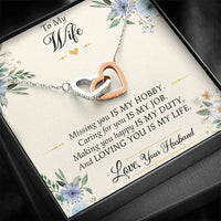 Load image into Gallery viewer, To My Wife, Missing You Is My Hobby, Interlocking Heart Necklace For Women, Anniversary Birthday Gifts From Husband
