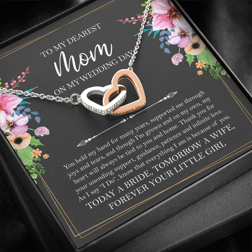 Mom of the Bride Gifts, You Held My Hand for Many Years, Interlocking Heart Necklace For Women, Wedding Day Thank You Ideas From Bride