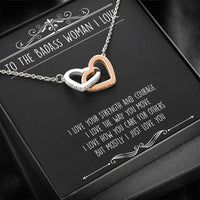 Load image into Gallery viewer, To My Badass Wife, I Just Love You, Interlocking Heart Necklace For Women, Anniversary Birthday Valentines Day Gifts From Husband
