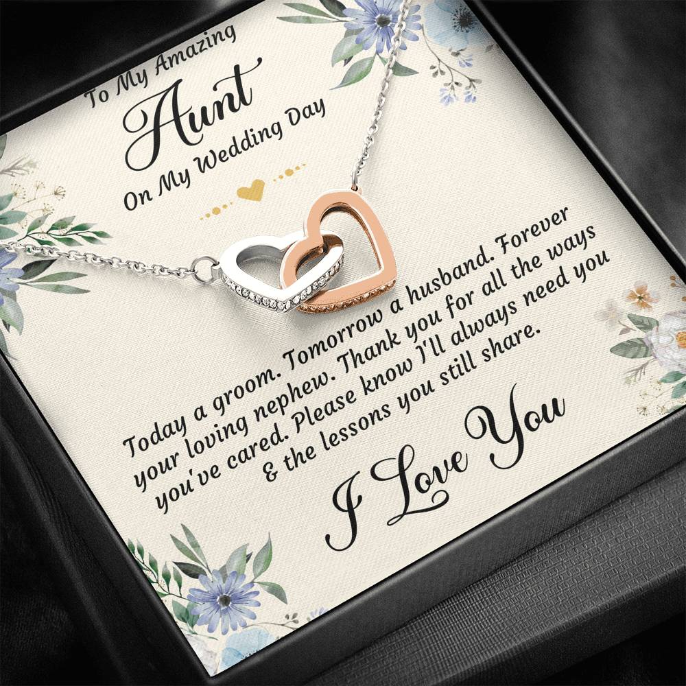 Aunt of the Groom Gifts, Forever Your Nephew, Interlocking Heart Necklace For Women, Wedding Day Thank You Ideas From Groom