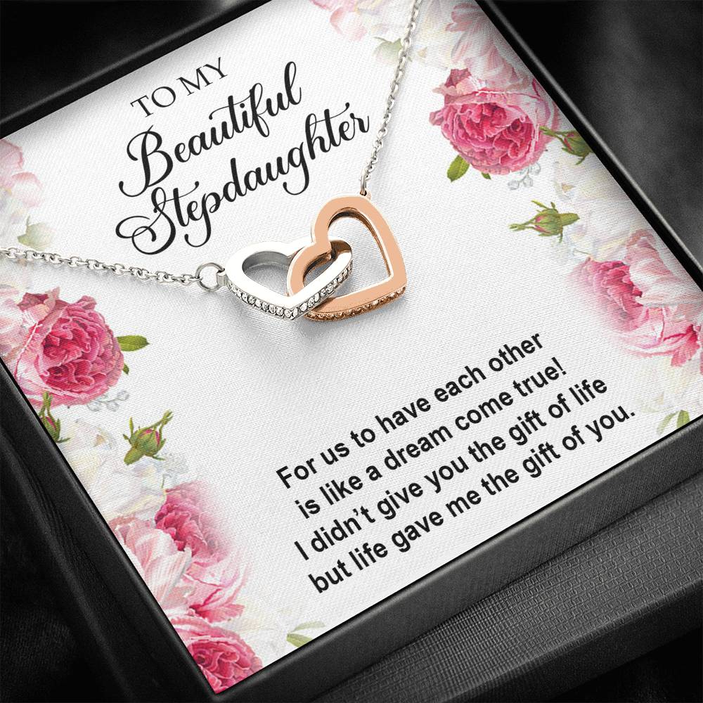 To My Stepdaughter Gifts, For Us To Have Each Other, Interlocking Heart Necklace For Women, Birthday Present Idea From Stepmom Stepdad