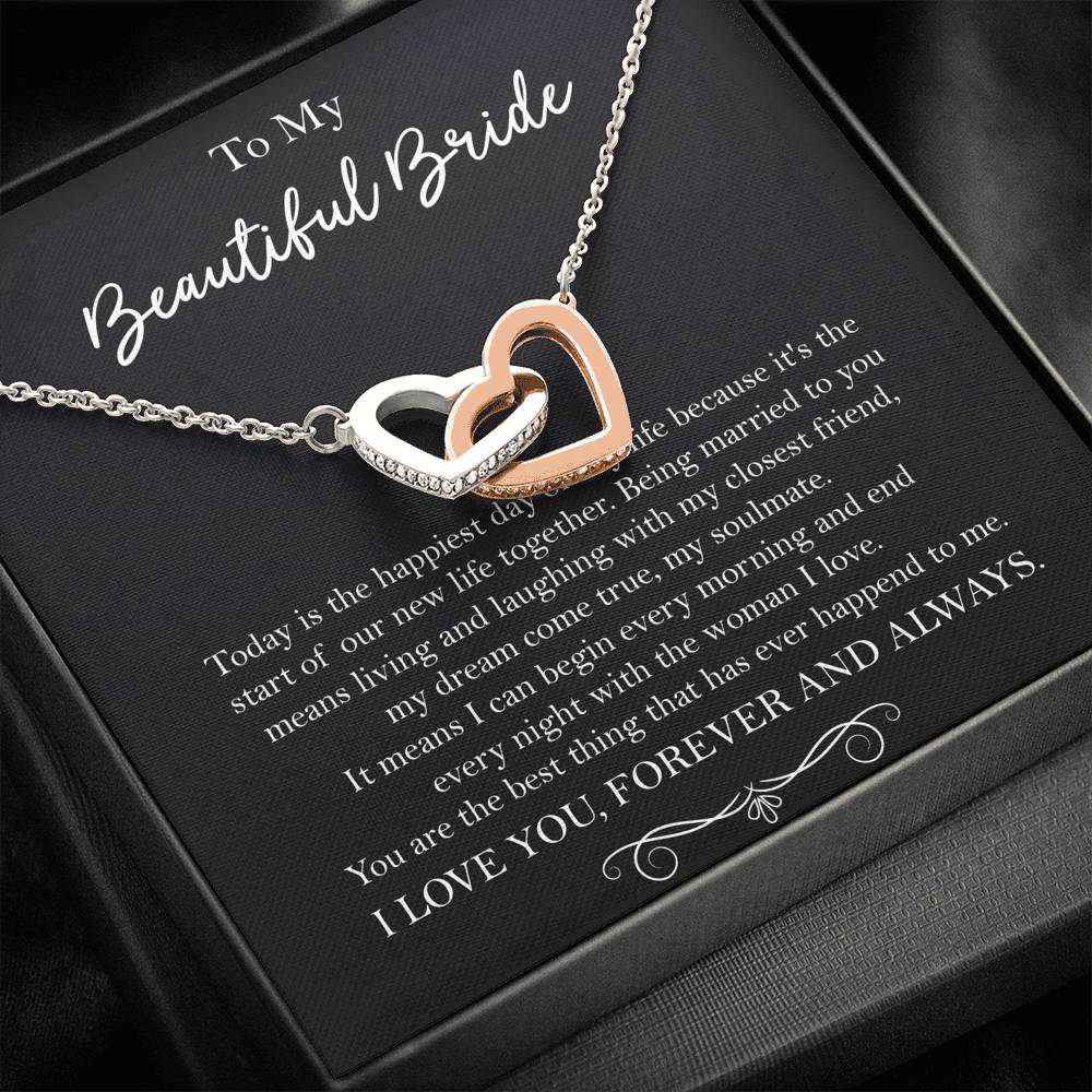To My Bride Gifts, Happiest Day Of My Life, Interlocking Heart Necklace For Women, Wedding Day Thank You Ideas From Groom