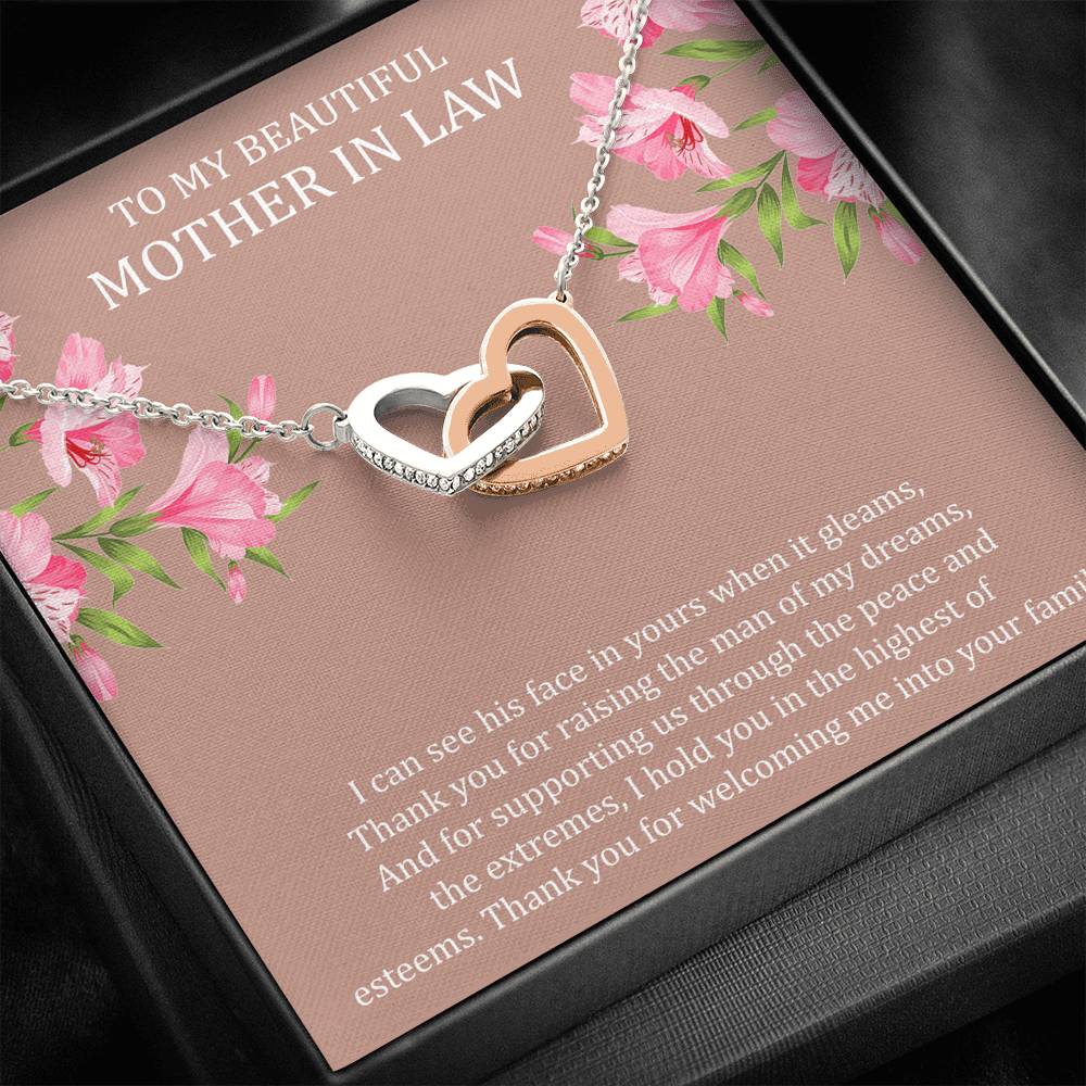 To My Mother-in-Law Gifts, I Can See His Face In Yours, Interlocking Heart Necklace For Women, Birthday Mothers Day Present From Daughter-in-law