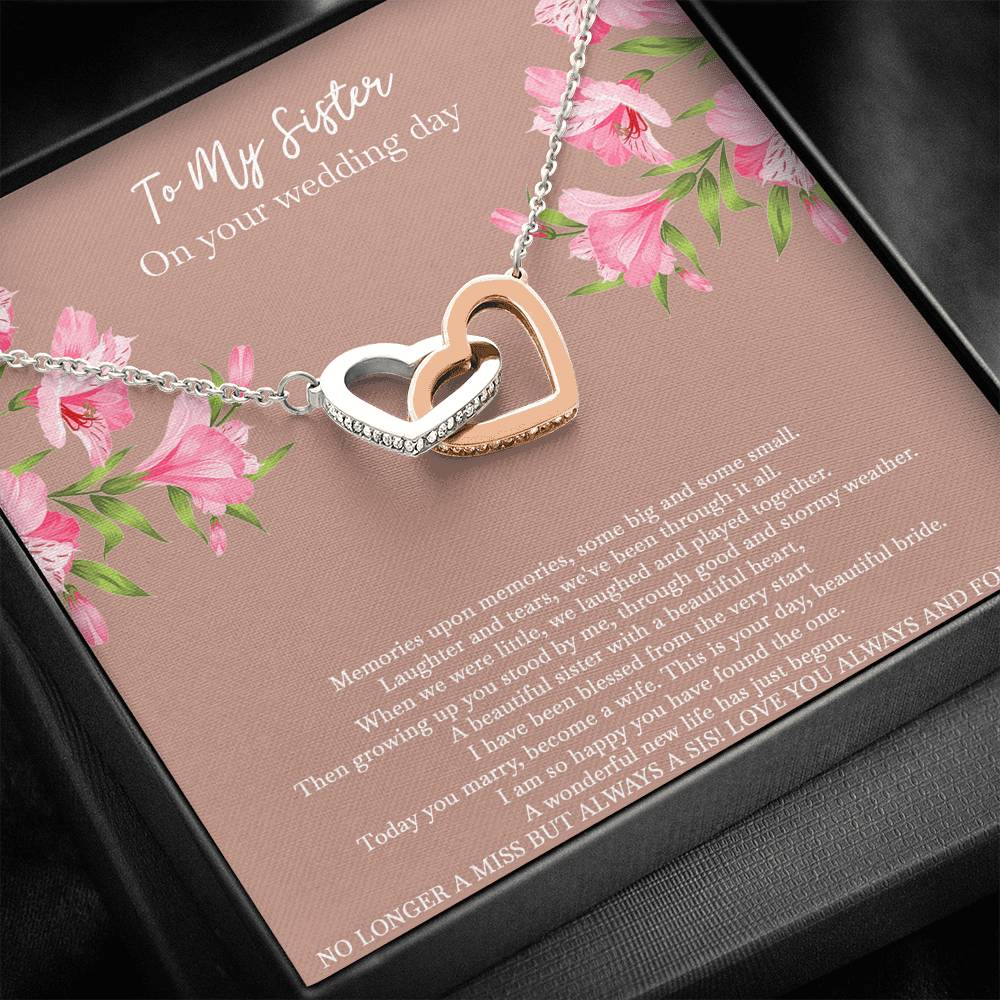 Bride Gifts, No Longer A Miss But Always A Sis, Interlocking Heart Necklace For Women, Wedding Day Thank You Ideas From Sister