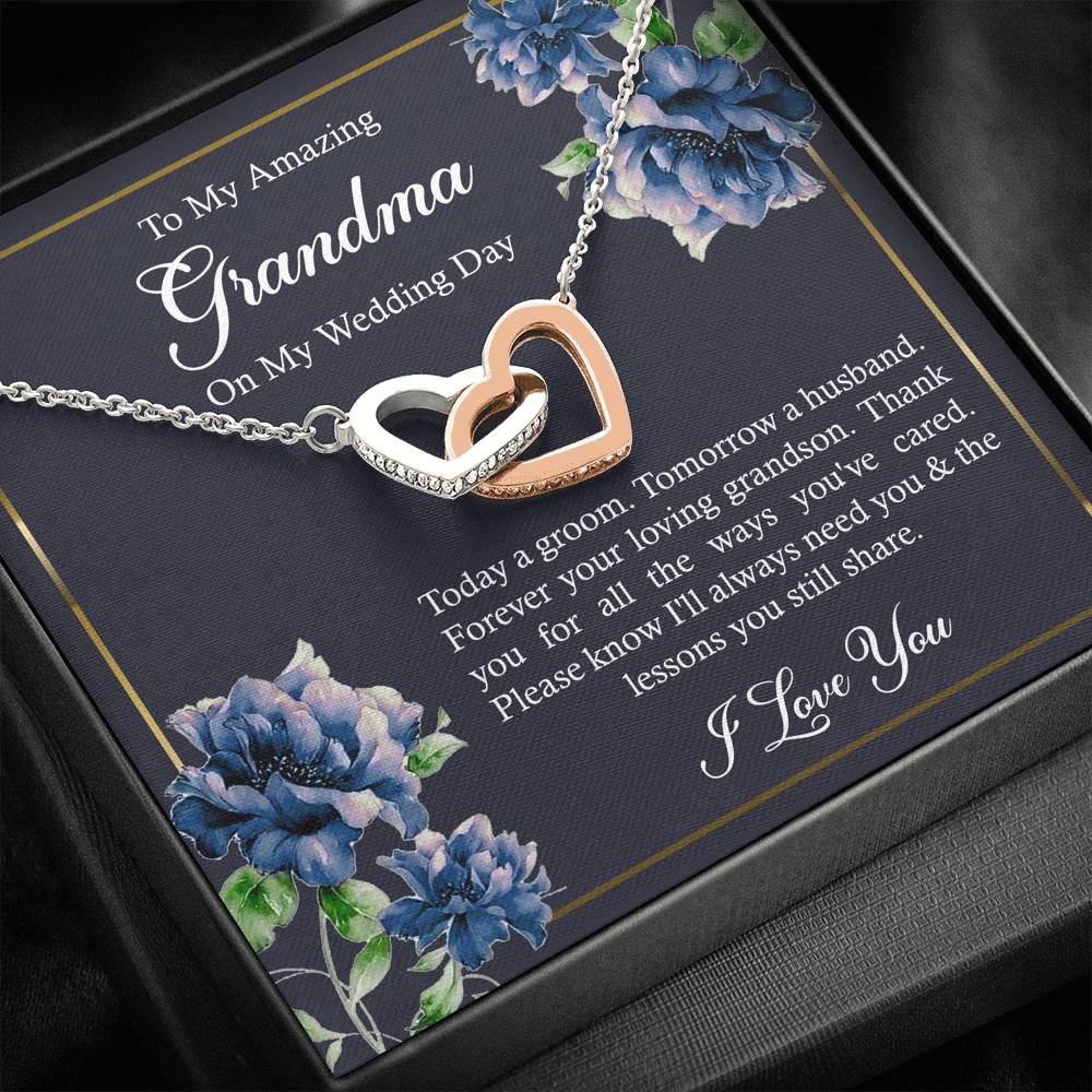 Grandmother of the Groom Gifts, Forever Your Grandson, Interlocking Heart Necklace For Women, Wedding Day Thank You Ideas From Groom
