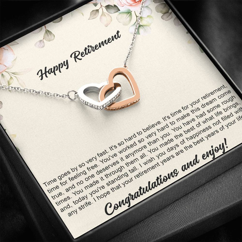 Retirement Gifts, Congratulations, Happy Retirement Interlocking Heart Necklace For Women, Retirement Party Favor From Friends Coworkers