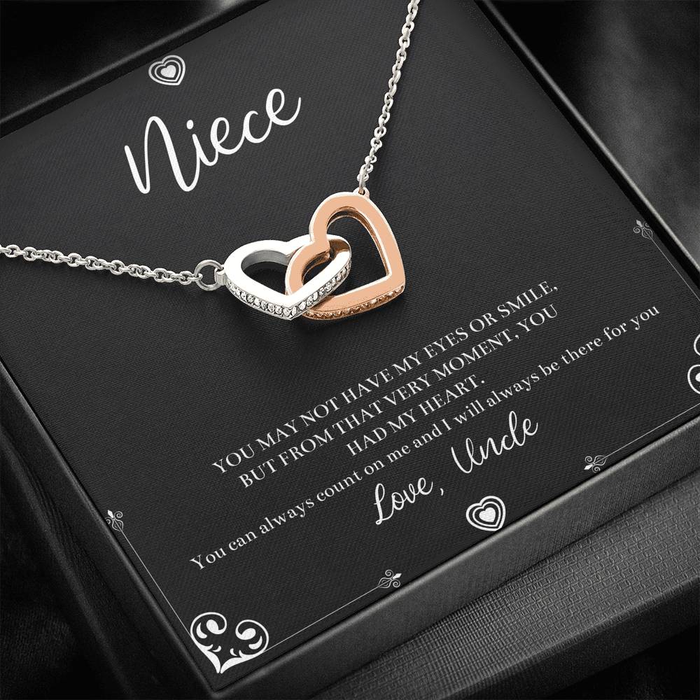 To My Niece  Gifts, You Can Always Count On Me, Interlocking Heart Necklace For Women, Birthday Present Idea From Uncle