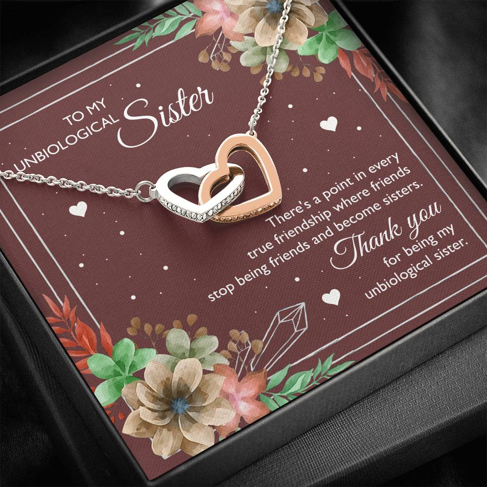 To My Unbiological Sister Gifts, Thank You, Interlocking Heart Necklace For Women, Birthday Present Idea From Sister-in-law
