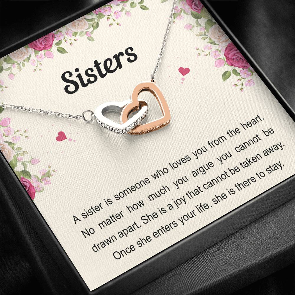 To My Sister Gifts, Someone Who Loves You From The Heart, Interlocking Heart Necklace For Women, Birthday Present Idea From Sister Brother