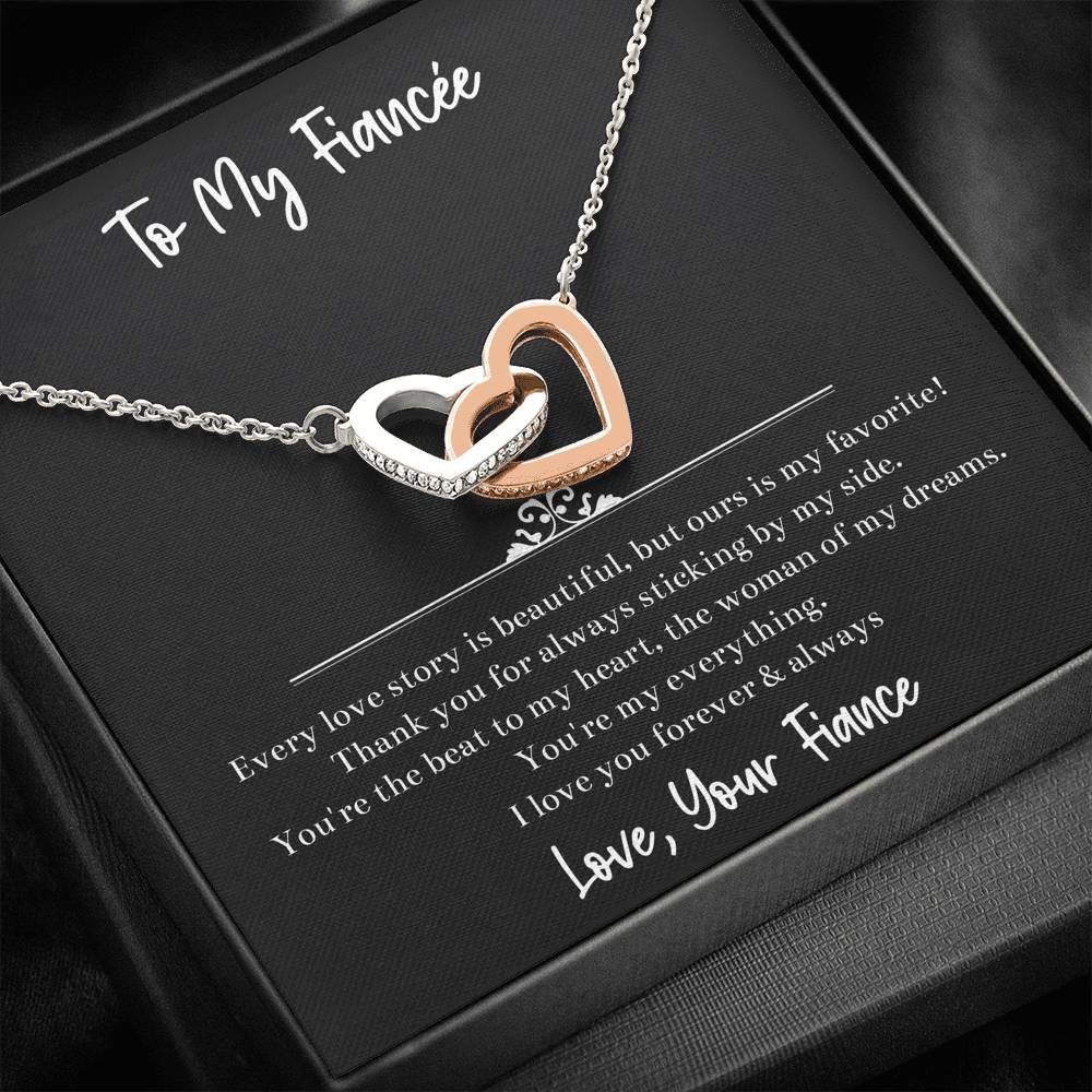 To My Fiancée, The Woman Of My Dreams, Interlocking Heart Necklace For Women, Anniversary Birthday Valentines Day Gifts From Fiancé