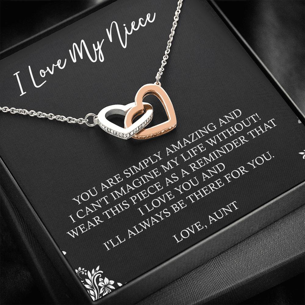 To My Niece  Gifts, You Are Simply Amazing, Interlocking Heart Necklace For Women, Birthday Present Idea From Aunt