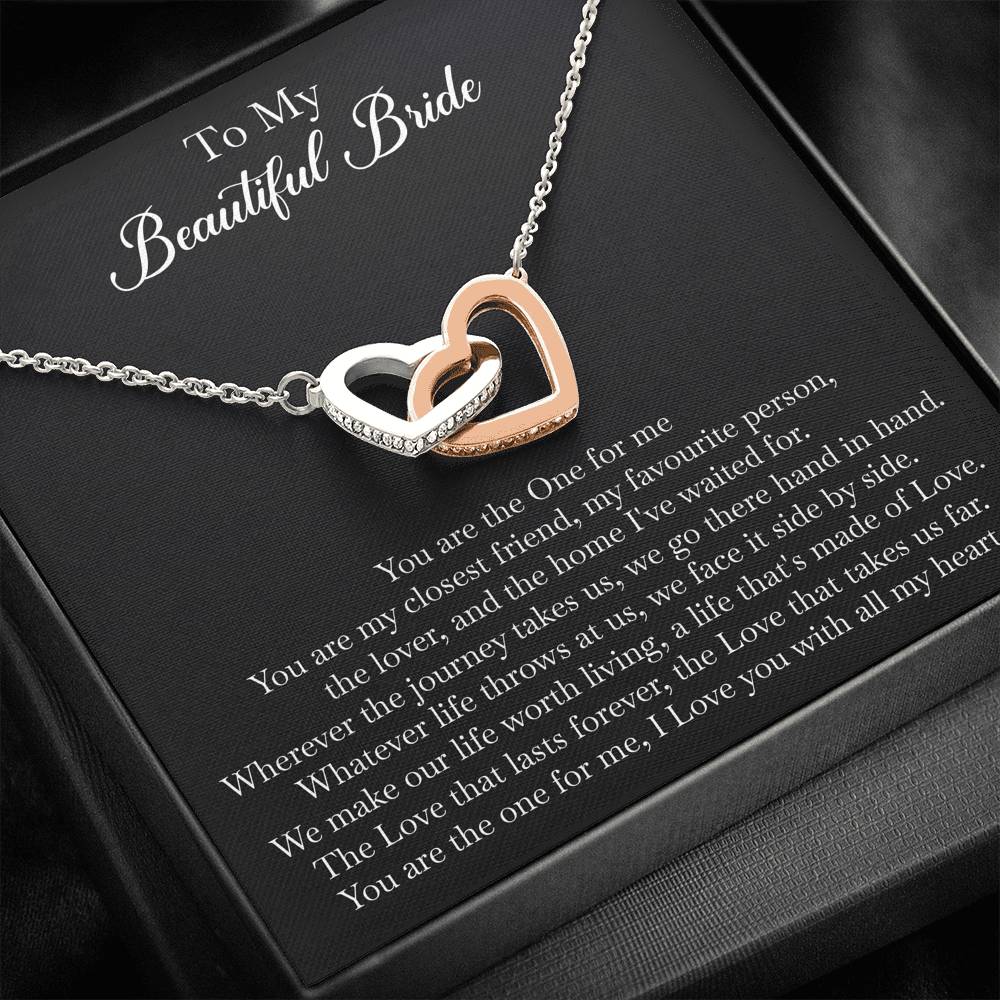 To My Bride Gifts, You Are The One For Me, Interlocking Heart Necklace For Women, Wedding Day Thank You Ideas From Groom