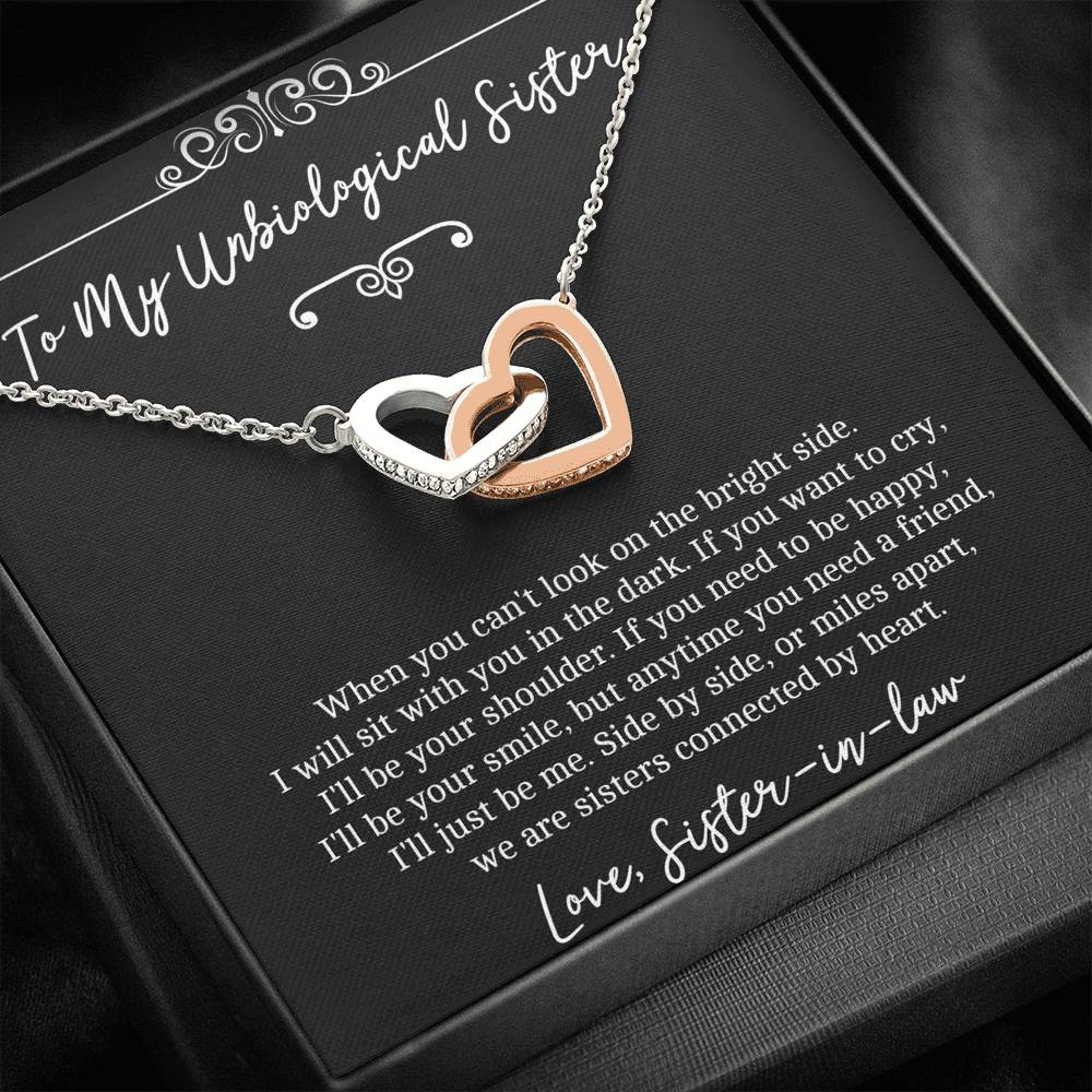 To My Unbiological Sister Gifts, Sisters Connected By Heart, Interlocking Heart Necklace For Women, Birthday Present Idea From Sister-in-law
