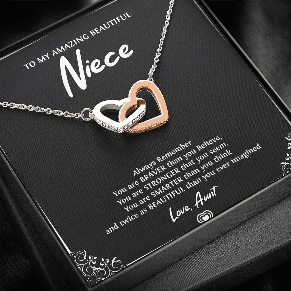 To My Niece  Gifts, Always Remember, Interlocking Heart Necklace For Women, Birthday Present Idea From Aunt