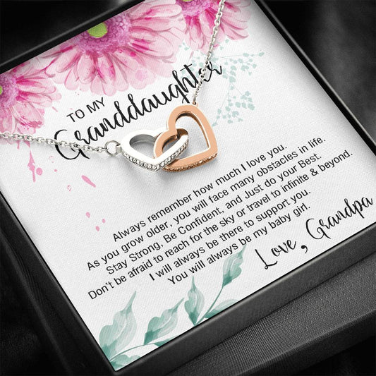 To My Granddaughter Gifts, Stay Strong Be Confident and just do Your Best, Interlocking Heart Necklace For Women, Present From Grandfather