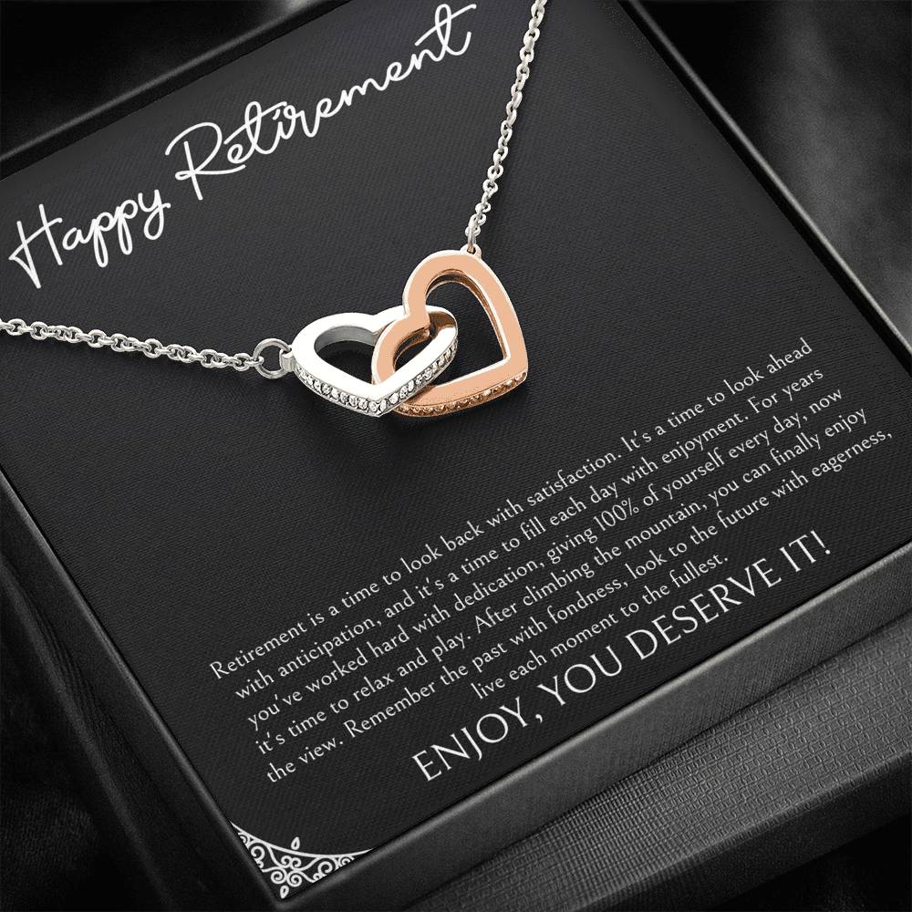 Retirement Gifts, Time To Relax, Happy Retirement Interlocking Heart Necklace For Women, Retirement Party Favor From Friends Coworkers