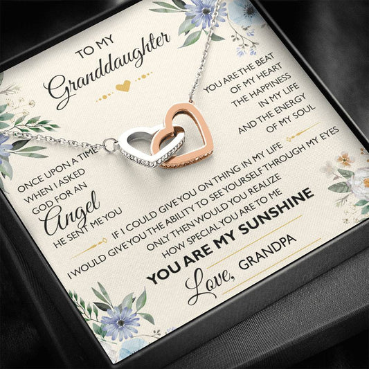 To My Granddaughter Gifts, I asked god for an angel he sent me you, Interlocking Heart Necklace For Women, Present From Grandpa