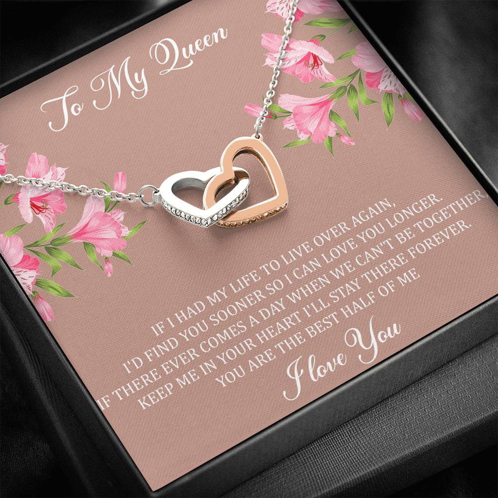 To My Wife, My Queen, Interlocking Heart Necklace For Women, Anniversary Birthday Gifts From Husband