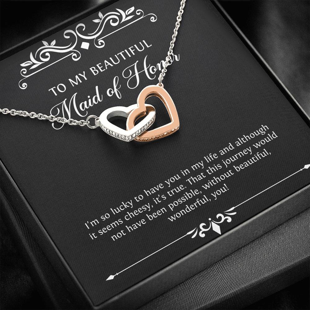 To My Maid of Honor Gifts, I'm Lucky To Have You, Interlocking Heart Necklace For Women, Wedding Day Thank You Ideas From Bride