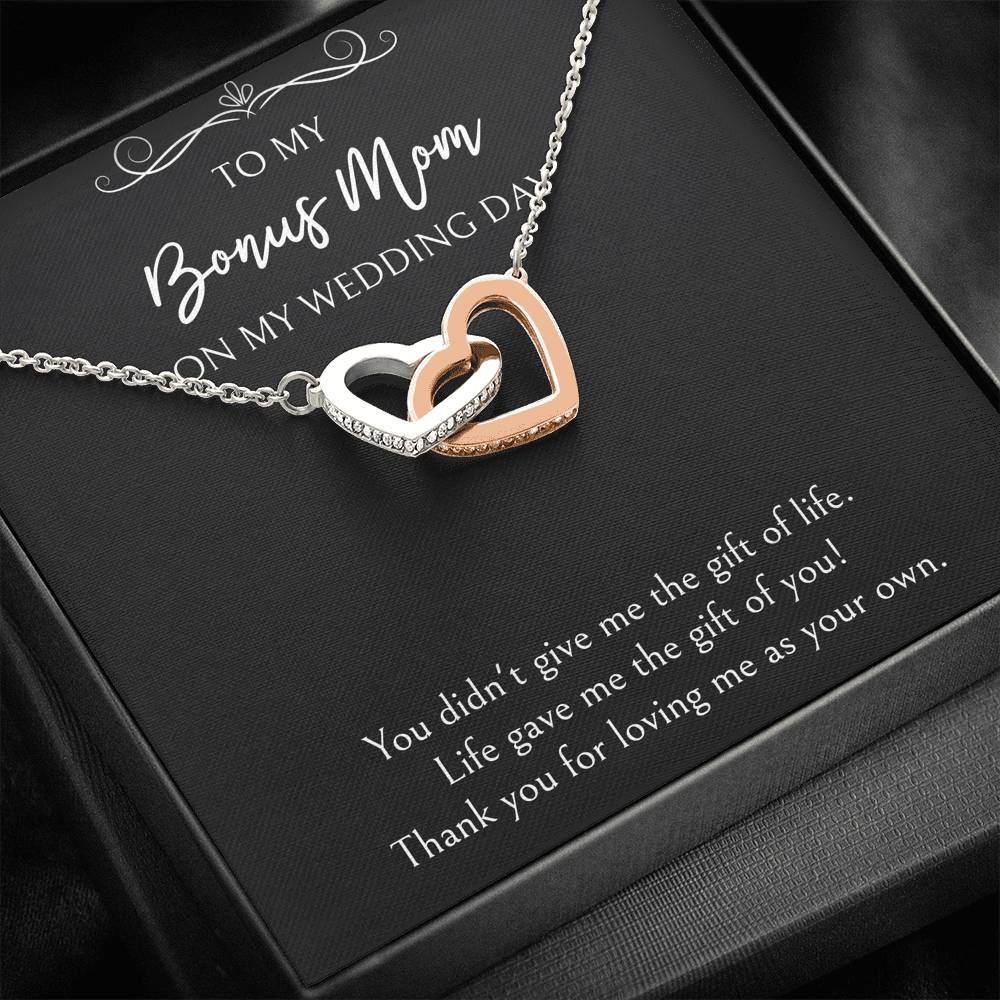 To My Bonus Mom Gifts, Thank You For Loving Me, Interlocking Heart Necklace For Women, Wedding Day Thank You Ideas From Bride