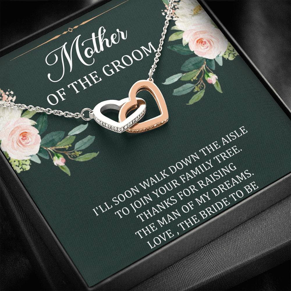 To My Mom of the Bride Gifts, I'll Soon Walk Down The Aisle, Interlocking Heart Necklace For Women, Wedding Day Thank You Ideas From Groom