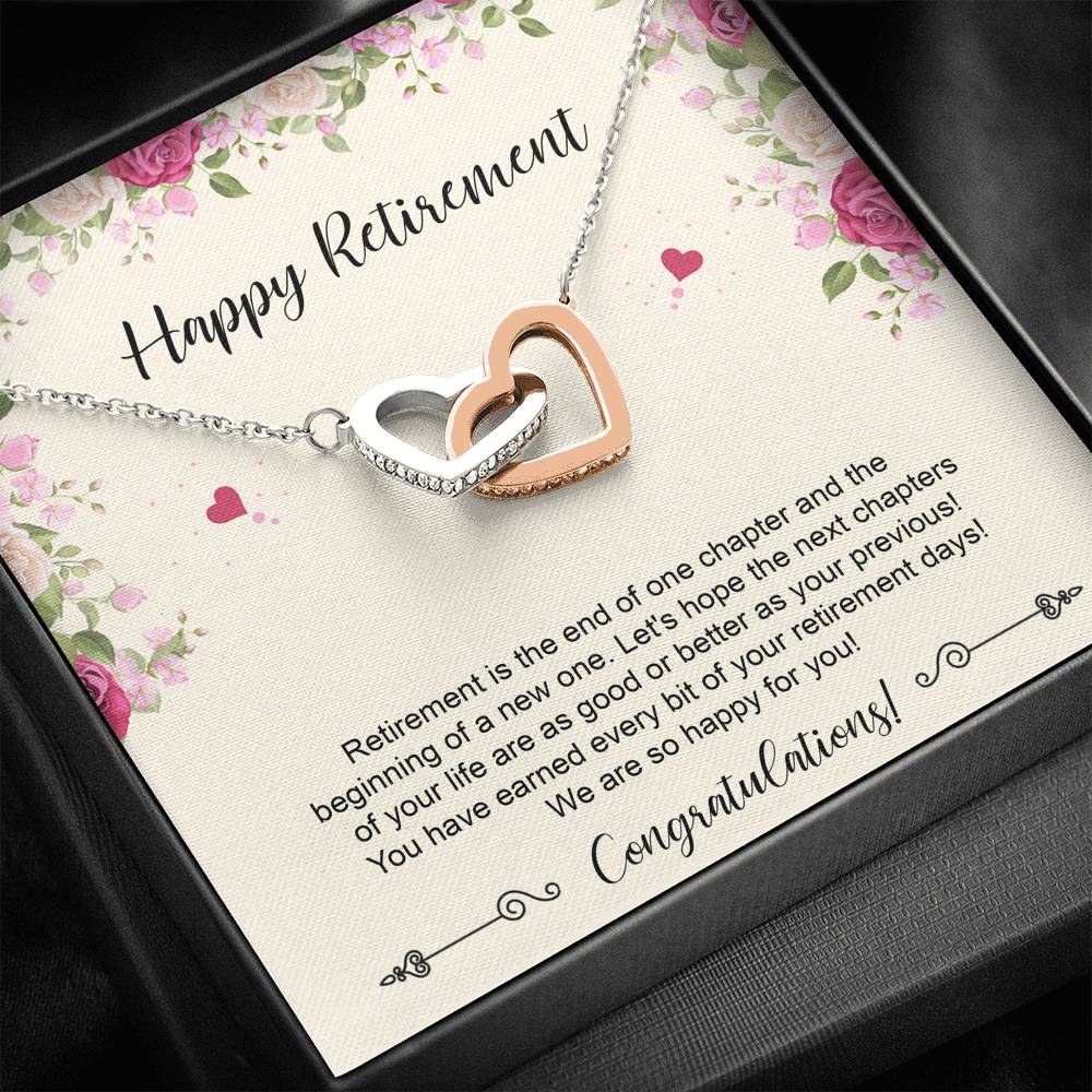 Retirement Gifts, Happy For You, Happy Retirement Interlocking Heart Necklace For Women, Retirement Party Favor From Friends Coworkers