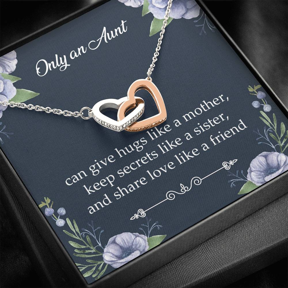 To My Aunt Gifts, Only An Aunt Can Give Hugs Like A Mother, Interlocking Heart Necklace For Women, Aunt Birthday Present From Niece Nephew