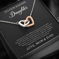 Load image into Gallery viewer, To My Badass Daughter Gifts, Congratulations, Interlocking Heart Necklace For Women, Graduation Present Ideas From Mom Dad
