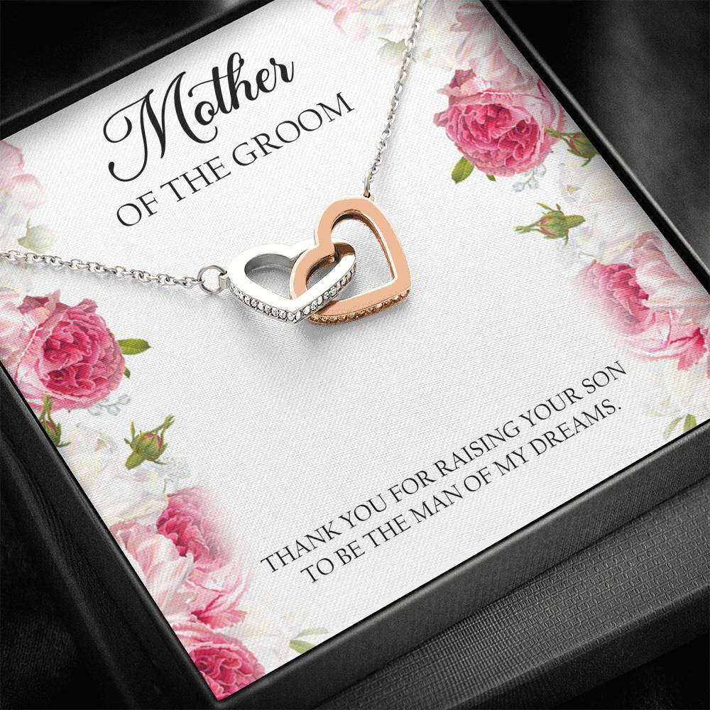 Mom of the Groom Gifts, Thank You For Raising Your Son, Interlocking Heart Necklace For Women, Wedding Day Thank You Ideas From Bride