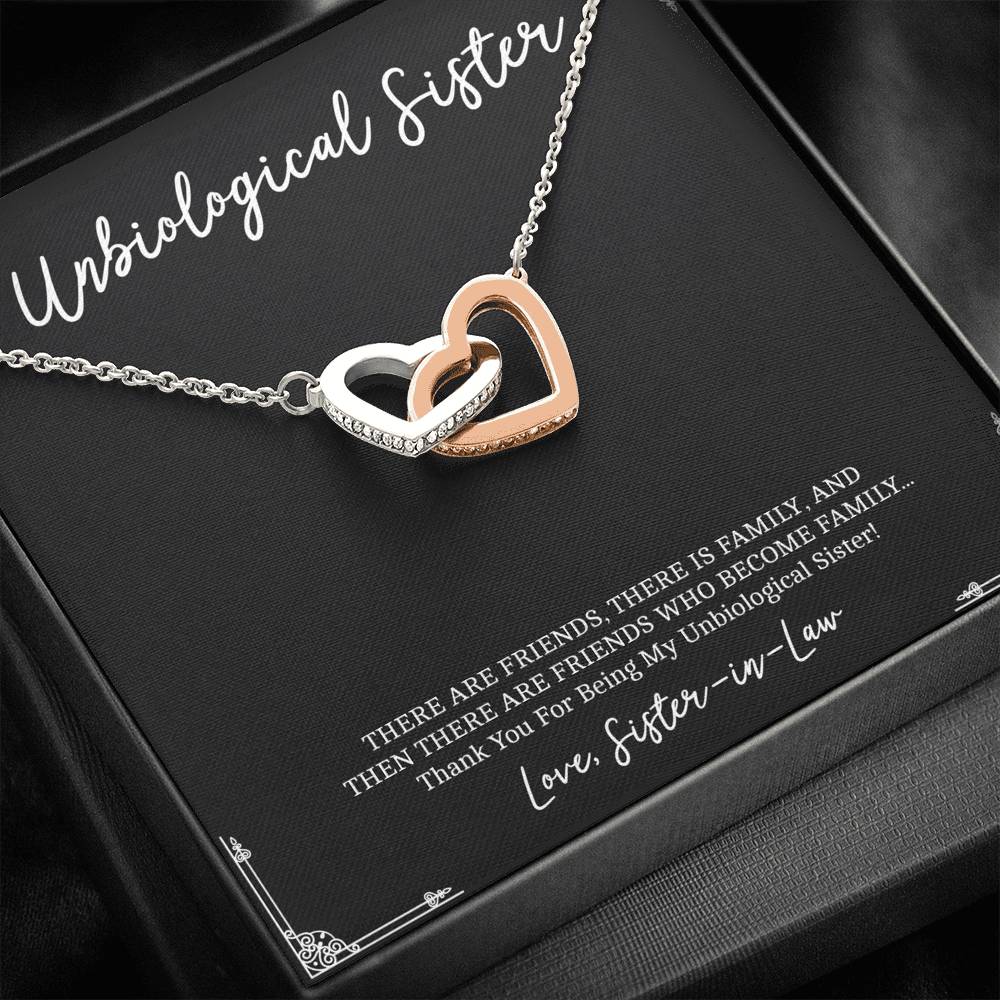 To My Unbiological Sister Gifts, Friends Who Become Family, Interlocking Heart Necklace For Women, Birthday Present Idea From Sister-in-law