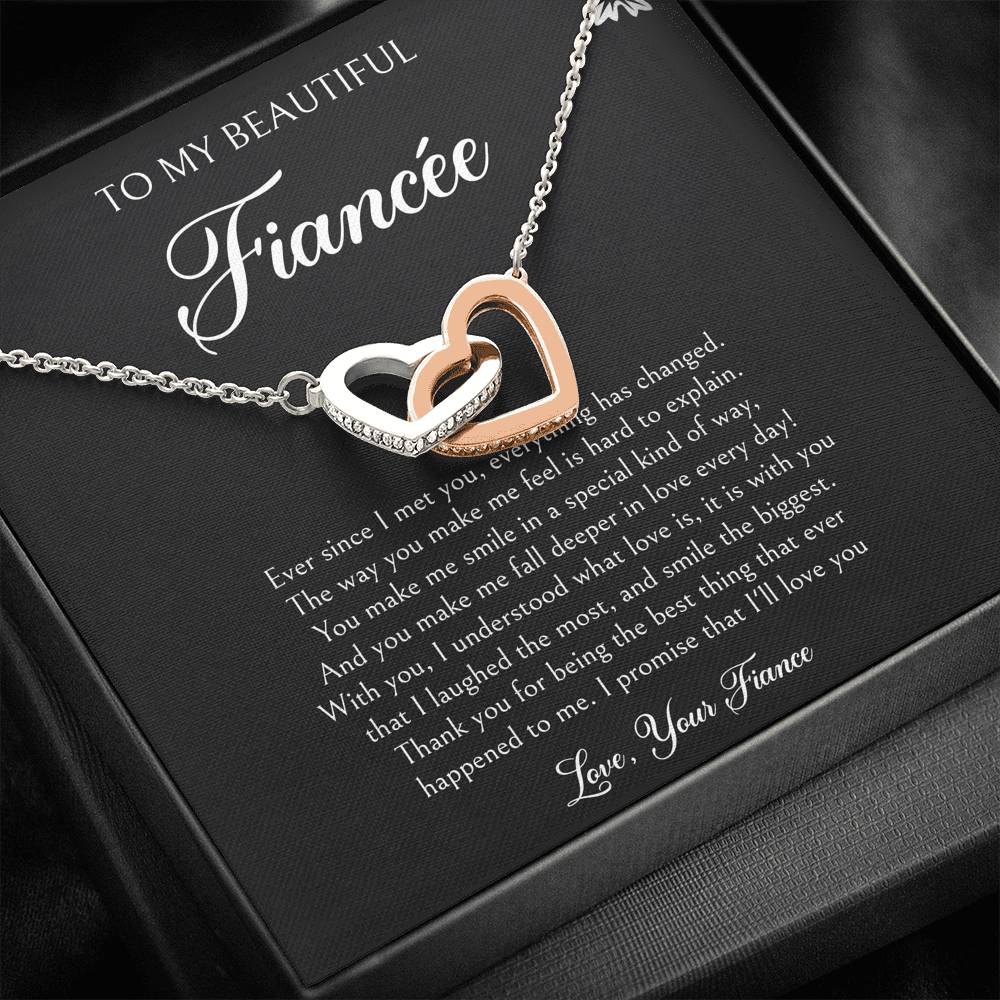 To My Fiancée, I'll Love You Forever, Interlocking Heart Necklace For Women, Anniversary Birthday Valentines Day Gifts From Fiancé